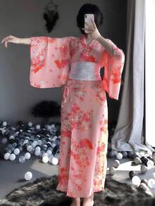 1件裝日式櫻花和服性感服裝套裝，COSPLAY角色扮演洋裝配件，輕盈秋季款 - 彩色 - 查看 2
