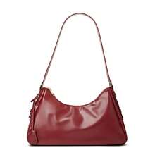 Bolso de hombro para mujer, nuevo estilo retro de moda, brillante y suave, plegable tipo hobo, bolso de axila, adecuado para el uso diario y fiestas de citas - Burdeos - Ver 7