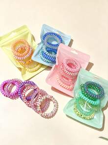 30pcs Multi-Color Assorted Macaron Ditsy Floral Spiral Hair Ties, Non-Damaging High Elasticity Hair Bands For Girls, Bagged - Multicolor - View 4