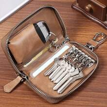 New Genuine Leather Texture Key Pouch For Men, Large Capacity Key Storage Bag, Vintage Waist-Hanging Zipper Key Bag, Suitable As A Gift For Men's Car Key Pouch - Multicolor - View 2