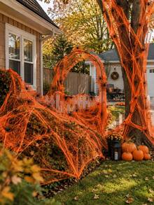 Halloween Orange Spider Web Decoration: Stretchable Artificial Spider Web And Black Spider, Suitable For Indoor And Outdoor Use, Including Entryway, Porch, Patio, Garden, Lawn And Halloween Party - Multicolor 1 - View 8