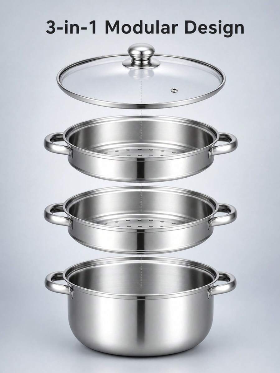 3 Tiers Stainless Steel Steamer MeatVegetable Cooking Steam Pot Kitchen Tool 3 Tier 28cmDia. Stainless Steel Food Steamer Vegetable SteamerPot Cookware - View 1