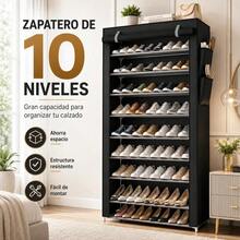 Zapatero Vertical Estrecho Cerrado Antipolvo para Entrada| 10 Niveles, 9 Espacios Almacenamiento, Color Negro, Ocupa Mínimo Espacio, Montaje Ligero Sencillo, Ideal para Entradas Pequeñas y Cuartos Alquilados - Ver 2