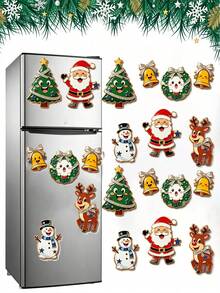 7/1pc Christmas Refrigerator Magnets Set, Santa Claus, Christmas Tree, Snowman, Reindeer, Bell Soft Magnetic Ornaments, Reusable Holiday Decorations - Multicolor - View 2
