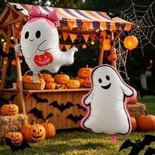 2pcs Cartoon Pink-Edged Ghost & Cute Monster Balloon Set, Halloween Party Atmosphere Decoration Balloons - View 5
