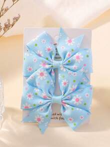1 Pair Printed Daisy & Sunflower Hair Clip Set, Ribbed Fishtail Bow Baby Hair Clips, Random Cardboard - Multicolor - View 11
