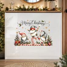 1pc Christmas Dwarf Window Static Stickers. Xmas Gnome Gift Box Candy Cane Merry Christmas Script, Transparent Double View Films For New Year Window Refrigerator Kitchen Tile Holiday Home Decor. - Multicolor - View 11