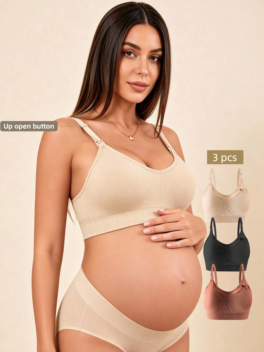 Hart & Haze 3pcs/Set Maternity & Nursing Bras, Sexy Front-Open Breastfeeding Bras, Comfortable Seamless Anti-Sagging Bras For Pregnancy