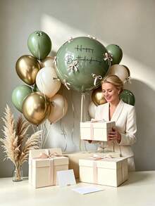 Sage Green, Metallic Gold & White Balloon Set, Suitable For Birthday Surprise, Bridal Shower, Anniversary, Room Decor, Graduation Ceremony Backdrop, Christmas, Photography Studio Background - Sage Green, Metallic Gold, and White Balloon Set - View 5