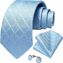 Men Tie Sets Classic Fashion Necktie Set With Cufflink For Business Party - Baby Blue - View 2