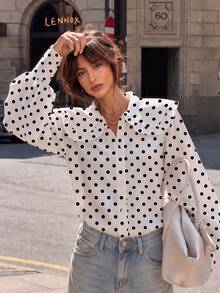PEONY Elegante Blusa de Mujer de Otoño de unicolor con Cuello Peter Pan, Decorada con Volantes y Botones, Blusa Casual de Mujer con Cuello Peter Pan de Manga Larga/Camisa de Mujer/Top de Manga Larga/Conjunto de Verano para Mujer/Blusa Blanca/Camisa de Mujer/Top de Verano/Blusa de Verano para Mujer, Adecuada para el Trabajo, Oficina, Fiesta de Cumpleaños, Atuendo de Invitada de Boda, Temporada de Regreso a la Escuela, Reunión de Fiesta, Ocasiones Sociales Formales - Blanco - Ver 3