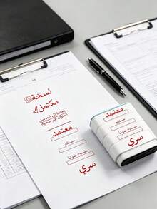 8-In-1 Modular Arabic Office Automatic Stamp Set, Multi-Layer Stackable Rubber Document Stamps, Red Ink, Includes Approved, Paid, Copy, Confidential, Received Stamps, Suitable For Business Administrative Documents - Sets - View 6