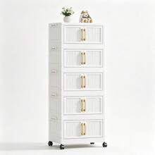 Wheeled Foldable Storage Cabinet, Vertical Transparent Door Stackable Organizer Unit, Multi-Layer Plastic Storage Drawers, Suitable For Wardrobe Living Room Bathroom, Multi-Functional Home Miscellaneous Storage Rack - View 10