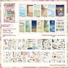 Ancient Style Miniature Landscape Scene Sticker Collection Book, Includes 24 PET Stickers And 12 Scene White Cards, Waterproof Self-Adhesive Ancient Style Cat Scene Collage Materials, Suitable For Scrapbooking, DIY Greeting Cards, Guka, Photo Frame Decoration, Stress Relief For Scrapbook Enthusiasts - Tanuki Spring Mountain Vintage Scenery Sticker Book - View 9