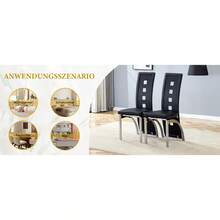 [Conjunto de 2] Sillas de Comedor de Diseño Europeo con Patrón de Agujeros, Cuero PU Blanco + Patas de Metal Plateado, 102.5 de altura, para Sala de Estar o Estilo Moderno. - Negro+Plateado + Metal + Cuero PU + Juego de 2 - Ver 4