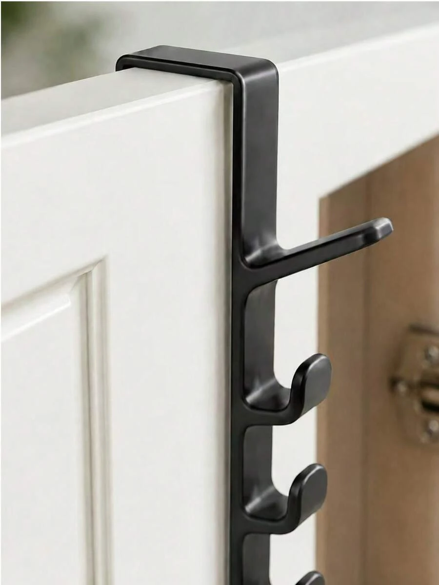 Cabinet Door Hanging Multi-Hook Rack, Drill-Free Plastic Hooks, Space-Saving Closet Organizer, Multi-Bend Hooks For Towels, Bags, Hats, Scarves, Suitable For Kitchen, Bathroom, Bedroom Home Storage Rack, Load Capacity Under 1kg - Multicolor - View 1