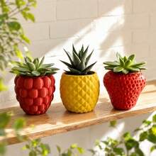 1PC Fresh Pastoral Style Plastic Flower Pot Self-Contained Realistic Texture 3D Fruit Pattern Exquisite And Cute Shape Suitable For Desktop Succulent And Air Plant Placement Easy And Versatile - Multi-color - View 6