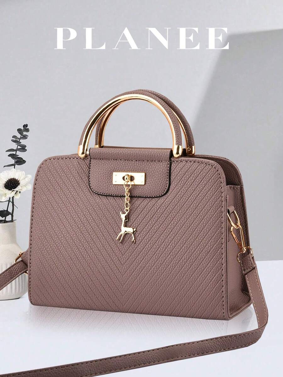 PLANEE Lightweight Business Casual Embossed Shoulder Bag, PU Material Crossbody Bag, Women's Model, Best Valentine's Day Gift, Suitable For Girls, Female College Students, Career Starters And White-Collar Workers, Perfect For Office, Campus, Work, Business, Commuting, Outdoor, Travel, Picnic, Etc. Metal Decoration, Classic Versatile, Adjustable Strap, Suitable For Street, Date, Party And Various Occasions, Also An Ideal Choice For Music Festivals, And The Best Mother's Day Gift., Mother's Day - 淺灰紫 - 查看 1