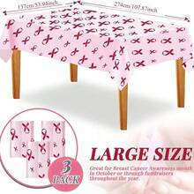 3 Pieces1-Piece Pink Ribbon Breast Cancer Themed Tablecloth Set Printed Breast Cancer Tablecloth Plastic Tablecloth Breast Cancer Awareness Party Decor Pink Ribbon Breast Cancer Party Supplies 54 X 108 Inches - Multicolor - View 2