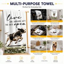 2pcs Cow Daisy Pattern Kitchen Towels, Vintage Western Country Farmhouse Style Soft Fabric Rectangular Text Print Hand Towels, Suitable For Equestrian Enthusiasts, Country Kitchen, Home Gatherings, Home Decor 4/6/8pcs Set - Multicolor - View 6