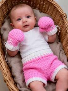 Cute Baby Boxing Gloves Set, Newborn Photography Props, Handmade Knitted Boxing Gloves & Shorts, Studio Photo Accessories - Multicolor - View 6