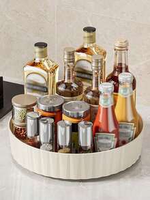 1pc Kitchen Rotating Rack, Kitchen Spice Rack, Home Rotating Storage Rack; Simple And Convenient, Suitable For Kitchen And Dining Room. (Tray And Base Need To Be Assembled By Yourself) - Multicolor - View 4