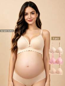 Set de 3 sujetadores de maternidad sin costuras, con cierre delantero, cómodos y transpirables para mujeres, multicolor - Multicolor - Ver 1