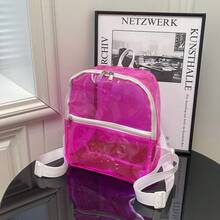 Bright Green Transparent PVC Mini Backpack With White Zipper Shoulder Strap - Multicolor - View 10