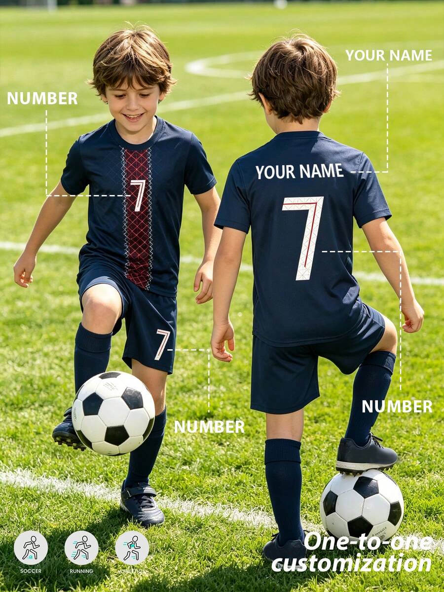 2pcs/Set Boys Soccer Uniform, Personalized Name/Number Customization, Club Hot-Selling Football Jersey, Sports Player Style, Short Sleeve & Shorts Set, Suitable & Girls, Sports, Cycling, Outdoor Running, Football, Star Style, Retro