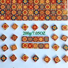 100/200g Autumn Vintage Floral Pattern Glass Mosaic Tiles, 2.3*2.3cm Mixed Random Mandala Spray-Painted Mosaic Glass, Suitable For Handmade Arts, Various DIY Crafts, Wall, Floor, Pool Inlay Decoration Materials - Chrysanthemum - View 9