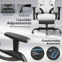 Devoko Gunji Massage Video Game Chair For Adults With Footrest, PU Leather Computer Desk Chair, Adjustable Backrest, High Back Support, Home Office Chair With Headrest And Lumbar Support - White - View 5