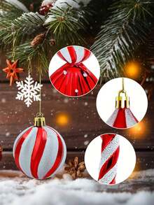 14pcs Festive Christmas Candy Cane Balls Ornament Set - Red & White Striped And Polka Dot Plastic Hanging Pendant For Holiday Tree, Window, Home & Office Decor, Candy Theme Christmas Gift Decorations - Multicolor - View 6