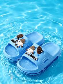 Children's Blue Cute Elf EVA Thick Sole Slippers, Side Print Color Block, Lightweight Summer Vacation Beach Shoes, Suitable For Boys And Girls - Baby Blue - View 4