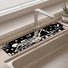 1pc Halloween Skull Pattern Sink Faucet Absorbent Mat, Drainage Pad, Suitable For Kitchen, Bathroom Sink, Countertop, Drainage Pad, Diatomaceous Earth Material, Trimmable, Quick-Drying Mat - Multicolor - View 4