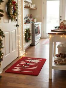 1pc Christmas Kitchen Rug Set, Red Christmas Tree Pattern Rug, Anti-Slip Washable, Kitchen Anti-Fatigue Cushion Rug, Stain-Resistant Anti-Slip Soft Comfortable Easy To Clean, Suitable For Bedroom Living Room Dining Room Kitchen Bathroom Entrance Rug Mat - A - View 2