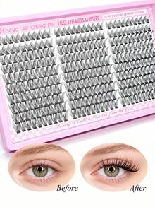 MENGJIESHANGPIN 300pcs Natural Style False Eyelashes Set 10-18mm Single Cluster Dense Realistic Curling With Glue Tweezers Remover Liquid Tool Kit - Black - View 3