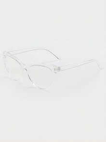 1 Pair Women's Transparent Cat Eye Frame Minimalist Solid Color Retro Fashion Personalized Plain Lens Glasses - Clear - View 3