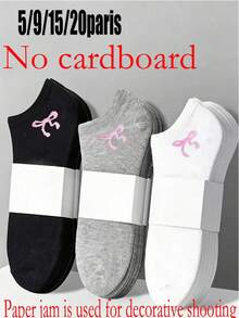 20/15/10/9/5/1雙女款短襪隱形襪，白色、黑色、灰色，可愛女生襪，卡通細節，透氣孔設計，吸濕排汗，柔軟順滑，適合節日、運動、休閒、商務與日常穿著，四季通用，隨機配色組合 - 黑色 - 查看 8