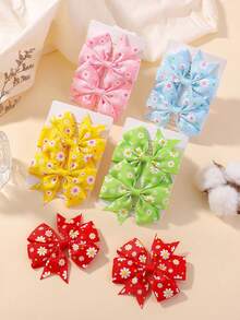 1 Pair Printed Daisy & Sunflower Hair Clip Set, Ribbed Fishtail Bow Baby Hair Clips, Random Cardboard - Multicolor - View 1
