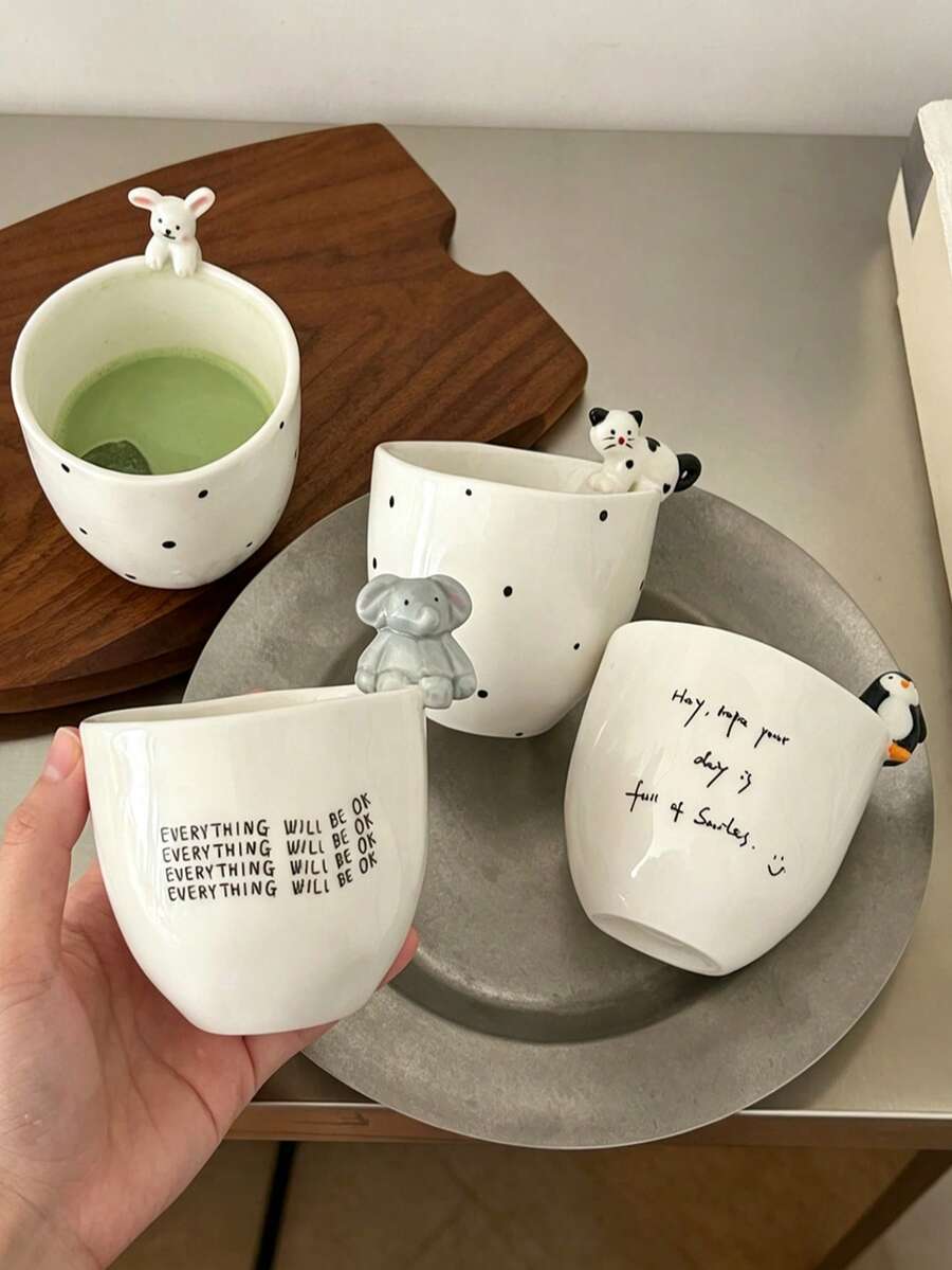 Söt 3D-djur mugg i keramik med underglasyr, kanin och katt, Ins-stil, handhållen kaffekopp för matcha - Multifärgad - Visa 1