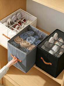 Minimalist Rectangular Shoe Box With Dividers, Double Zippers, And A Side Handle. Optimizes Space, Provides Categorized Storage, And Is Foldable. Suitable For Wardrobes, Bedrooms, Dormitories, And Other Home Storage Needs; Suitable For All Seasons. - Multicolor - View 6