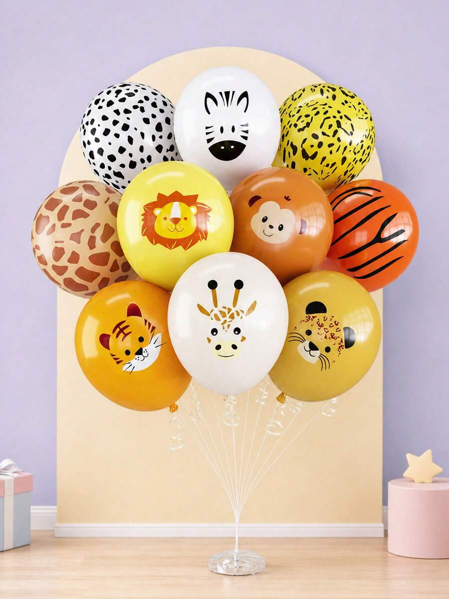 10/20pcs 12 Inch Animal Latex Balloons, Suitable For Birthday Party, Baby Shower Decoration, Jungle Theme Event, Photo Props, Party Supplies - View 1