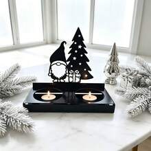 1pc Wooden Christmas Candle Holder, Creative Design With Santa Claus, Christmas Tree And Gifts, Home Decor Accessory Gift, Holiday Decoration, Unique Christmas Gift, Indoor Winter Holiday And Christmas Decoration - A - View 4