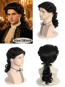 Vintage 18th Century Gentleman Judge Curly Ponytail Wig, Synthetic Fiber Full Head European Court Noble Style Wig, Halloween Historical Theme Cosplay Costume Accessory, Adult Men's - Multicolor - View 5