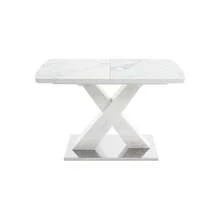 120CM-160CM Modern Rectangle Dining Table, Stretchable, With Printed White Marble Table Top+MDF X-Shape Table Leg With Metal Base - 白色 - 查看 9