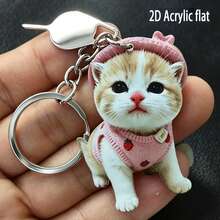 Multifunctional 2D Flat Cute Cat Keychain, Backpack Decoration Pendant, With Smartphone SIM Card Ejector Tool, Cute Acrylic All-Season - Color Shown In Image - View 7
