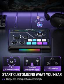 Mixer Audio Gaming FIFINE SC8 untuk Live Streaming dengan Suara Surround 7.1ch | Untuk PC, RGB, Preamp Headphone, Tombol Mute, Kontrol Volume, Input Optik, Daya Phantom 48V, 3 Mode EQ, Penyeimbang Volume Obrolan Game - View 4