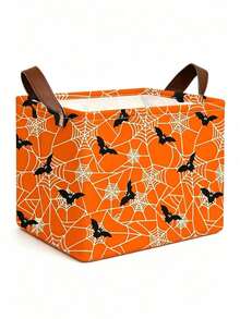 Halloween Style, Rectangular Pumpkin Bat Print, Dual Handle Storage Organizer Bin For Toys Blankets Books, Home Party Living Room Autumn Season. - Multicolor - View 13