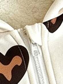 Baby Girl Cartoon Print Warm Hooded Jacket - Beige - View 5