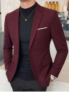 Men's Business Casual Commuter Lapel Single-Breasted Blazer Jacket - Burgundy - View 1